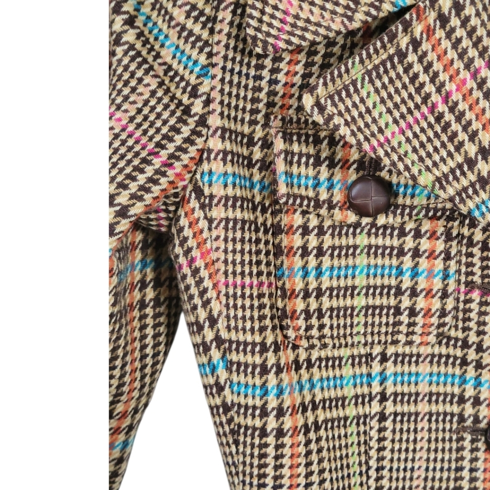 H&M Wool Blend Plaid Pea Coat S Retro 60s Mod Long Jacket Dark Academia - Picture 10 of 16